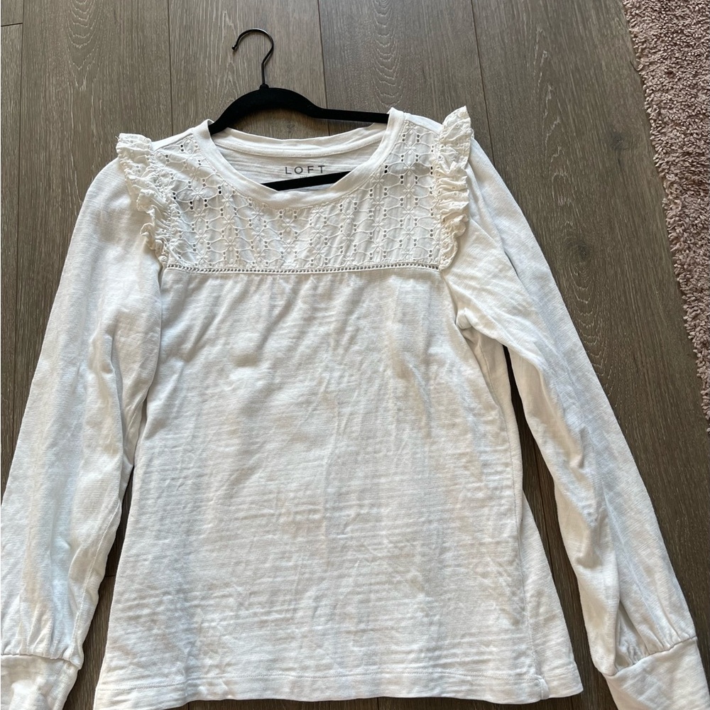 LOFT White Eyelet Ruffle Blouse